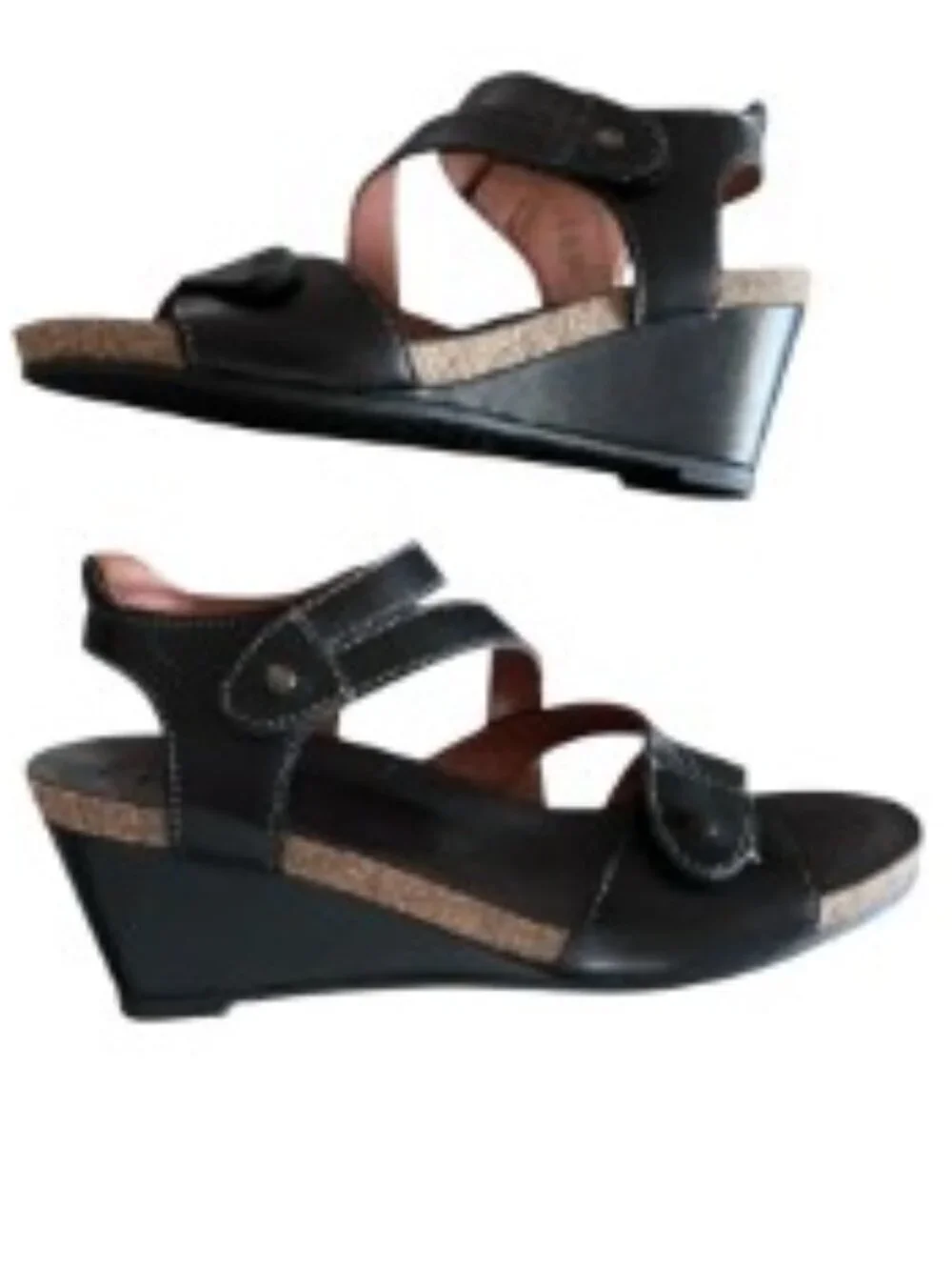 Taos Footwear Wizard Black Leather Wedge Sandal 37
